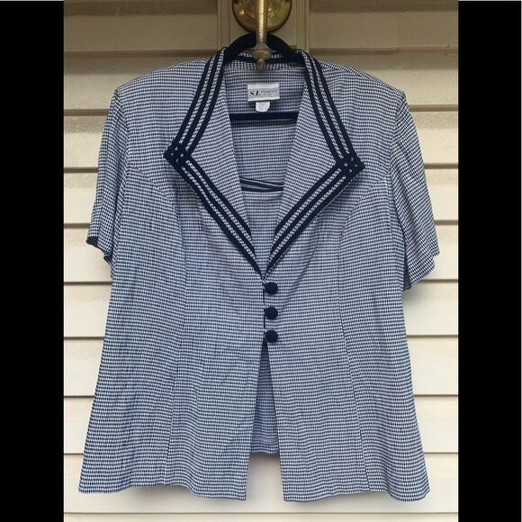 S.L.Fashions black/white checkered short--sleeved top, front wrapped buttons,22W - Picture 1 of 8